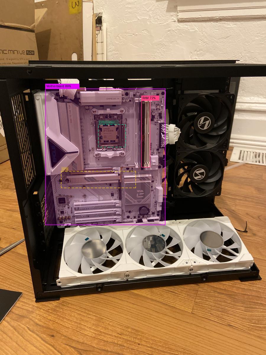 Motor de validação espacial (core/spatial.py) projetando componentes em falta com caixas tracejadas a vermelho
